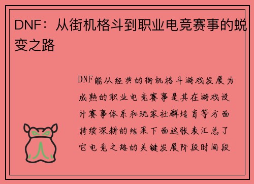 DNF：从街机格斗到职业电竞赛事的蜕变之路