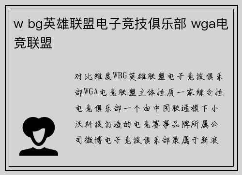 w bg英雄联盟电子竞技俱乐部 wga电竞联盟