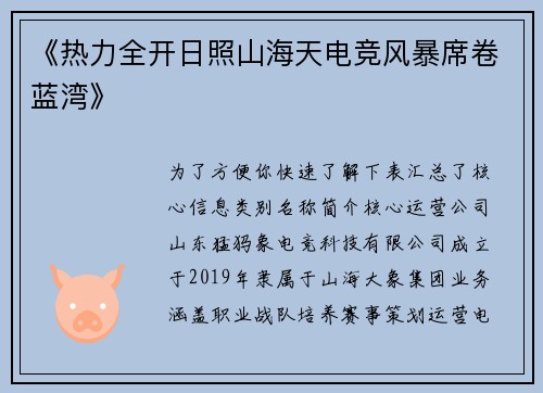 《热力全开日照山海天电竞风暴席卷蓝湾》