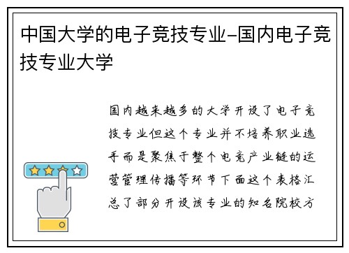 中国大学的电子竞技专业-国内电子竞技专业大学